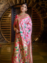 Botanical Weaving Golden Zari Worked Heavy Royal Banarasi Light Pink  Saree
